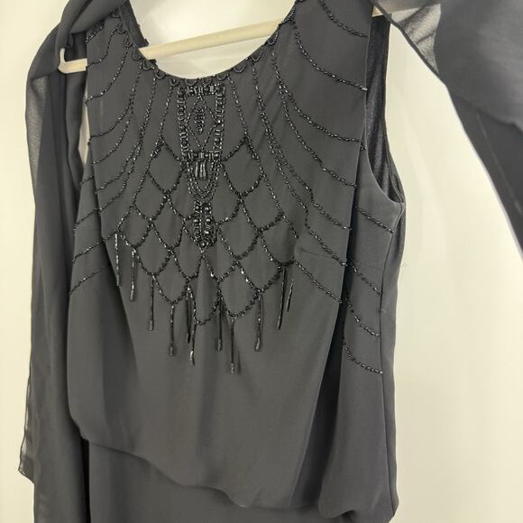 Whimsygoth Black KM Collection Maxi Dress & Scarf 10 Sequin Beaded Ruffle - Picture 6 of 16